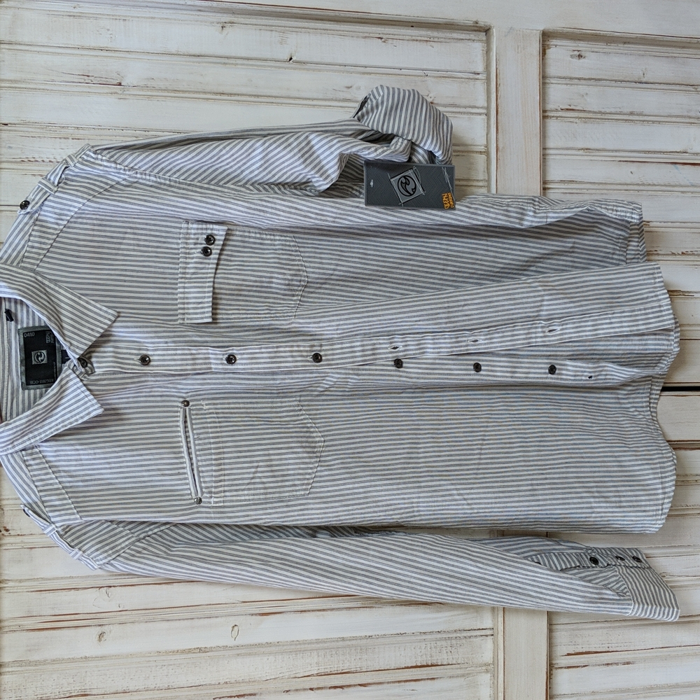 Ocean Current,grey striped shirt. Lg